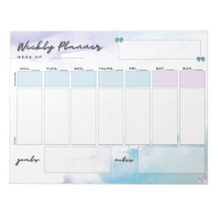 Simple Watercolor Weekly Planner Notepad