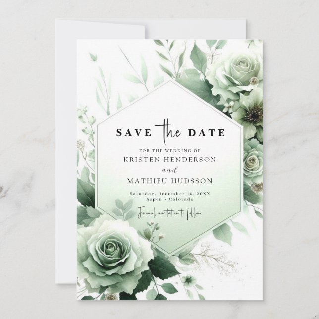 Simple Watercolor Whimsical Sage Green Wedding  Save The Date (Front)