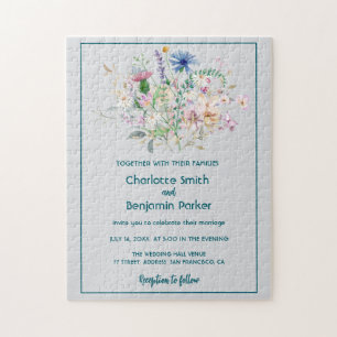 Simple Watercolor wildflower bouquet flora wedding Jigsaw Puzzle