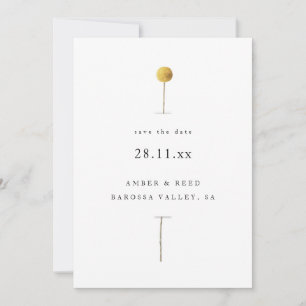 Simple Watercolor Yellow Floral Stem Minimalist Save The Date