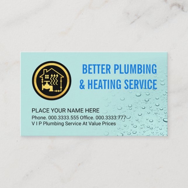 Simple Waterdrops Plumber Service Business Card (Front)