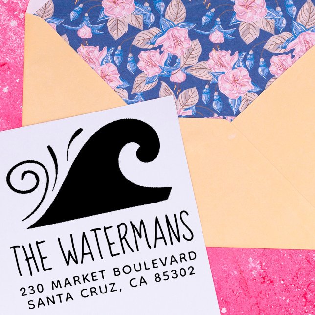 Simple Wave Family Name & Return Address Rubber Stamp (Creator Uploaded)