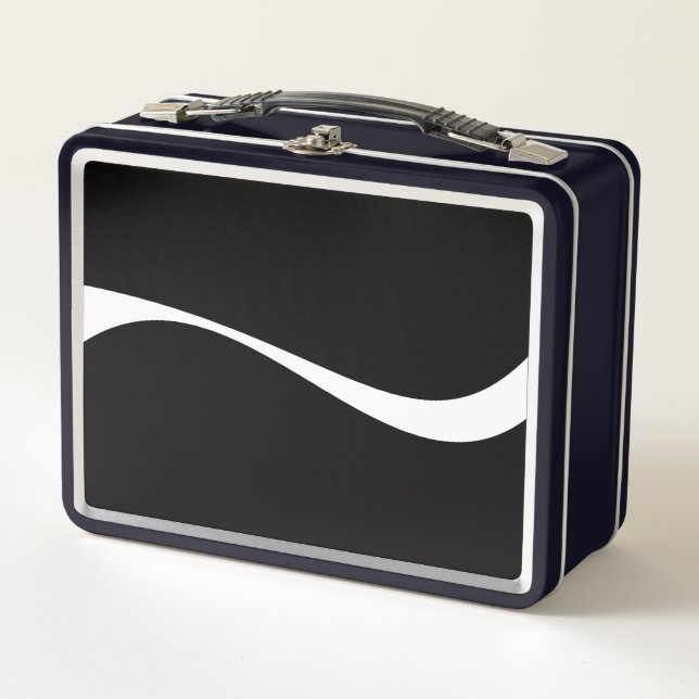 Simple Waves 2 - Black and White Metal Lunch Box (Front)