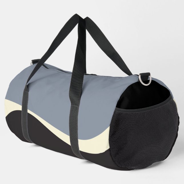 Simple Waves 2 in Black, Grey and Cream Duffle Bag (Right Corner)
