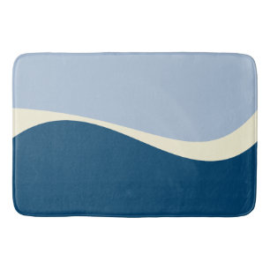 Simple Waves 2 in Dark Blue, Light Blue and Cream Bath Mat