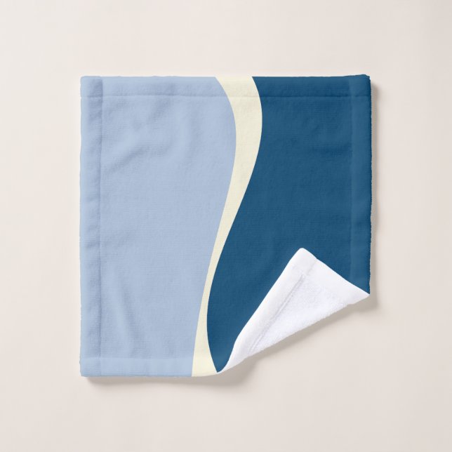 Simple Waves 2 in Dark Blue, Light Blue and Cream Bath Towel Set (Wash Cloth)