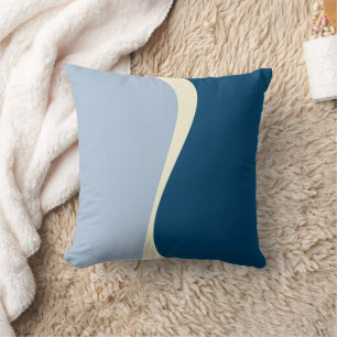 Simple Waves 2 in Dark Blue, Light Blue and Cream Cushion