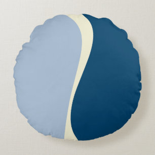 Simple Waves 2 in Dark Blue, Light Blue and Cream Round Cushion