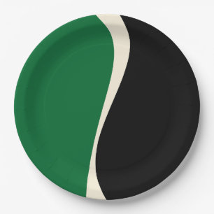 Simple Waves 2 in Green, Cream and Black Paper Plate