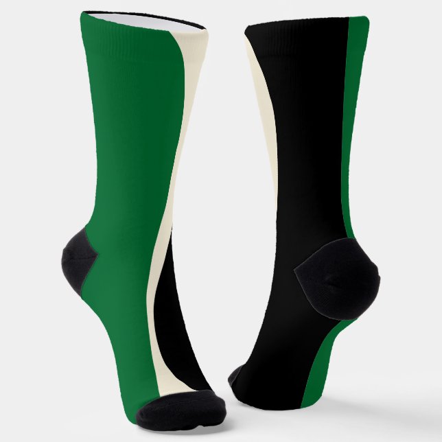 Simple Waves 2 in Green, Cream and Black  Socks (Angled)