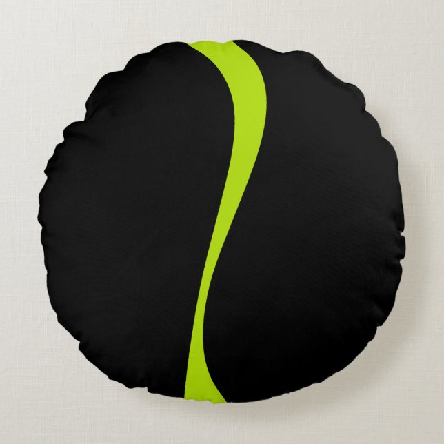 Simple Waves 2 in Lime Green and Black Round Cushion (Front)