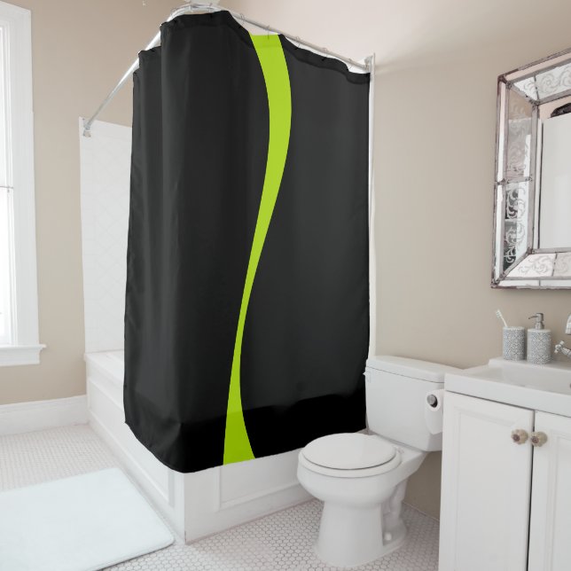 Simple Waves 2 in Lime Green and Black Shower Curtain (In Situ)