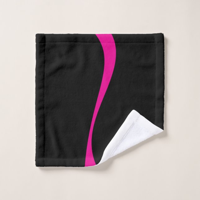 Simple Waves 2 in Magenta and Black Bath Towel Set (Wash Cloth)