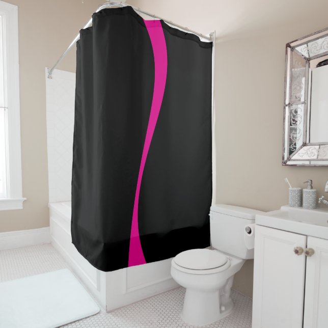 Simple Waves 2 in Magenta and Black Shower Curtain (In Situ)