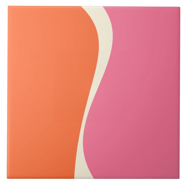 Simple Waves 2 in Pink, Orange, and Cream Ceramic Tile (Front)