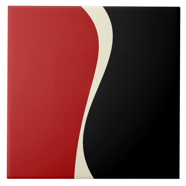 Simple Waves 2 in Red and Cream Ceramic Tile (Front)