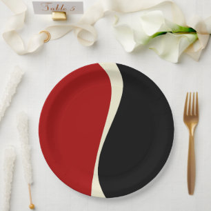 Simple Waves 2 in Red and Cream Paper Plate