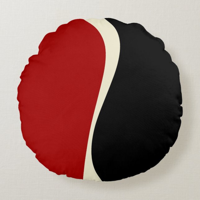 Simple Waves 2 in Red and Cream Round Cushion (Front)