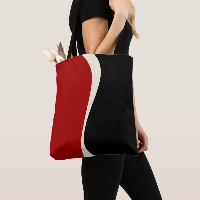 Simple Waves 2 in Red and Cream Tote Bag (Close Up)
