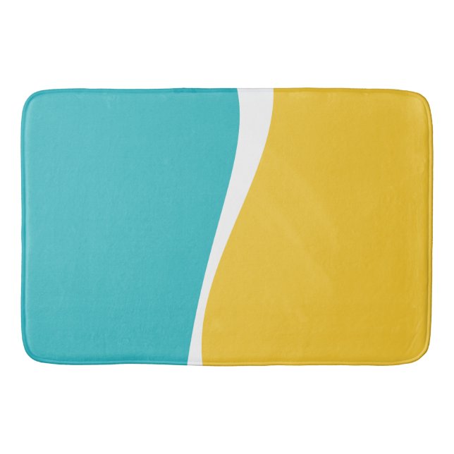 Simple Waves 2 in Turquoise, Yellow, and White Bath Mat (Front)