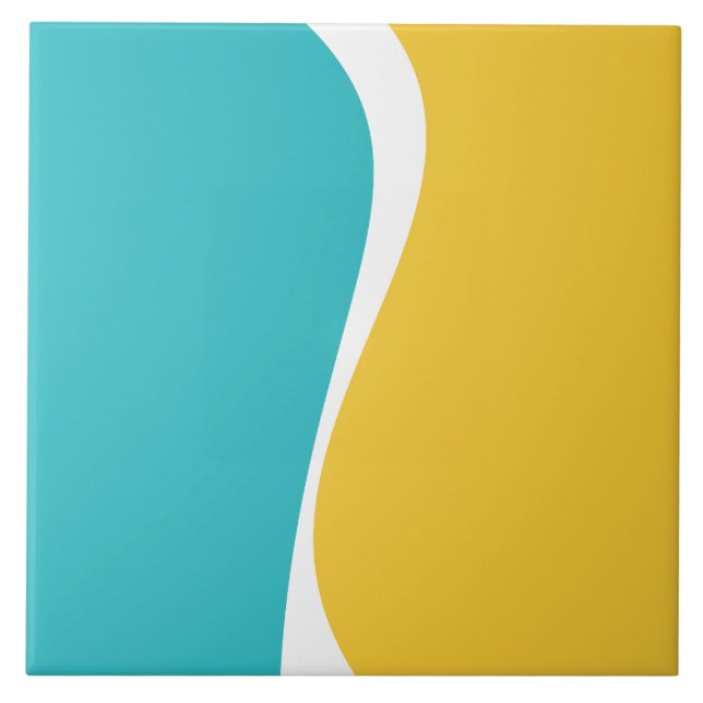 Simple Waves 2 in Turquoise, Yellow, and White Ceramic Tile (Front)