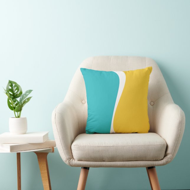 Simple Waves 2 in Turquoise, Yellow, and White Cushion (Chair)