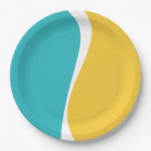 Simple Waves 2 in Turquoise, Yellow, and White Paper Plate