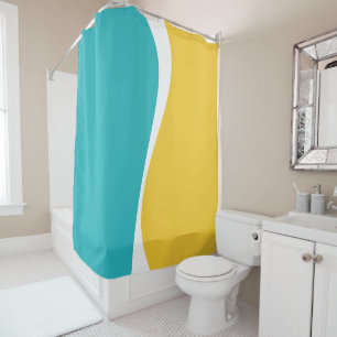 Simple Waves 2 in Turquoise, Yellow, and White Shower Curtain