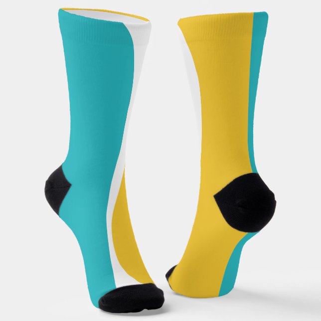 Simple Waves 2 in Turquoise, Yellow, and White Socks (Angled)