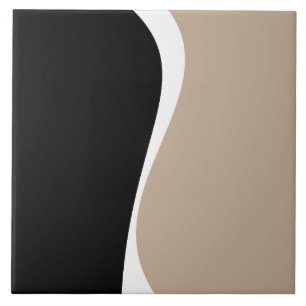 Simple Waves 2 - Taupe, Black and White Ceramic Tile