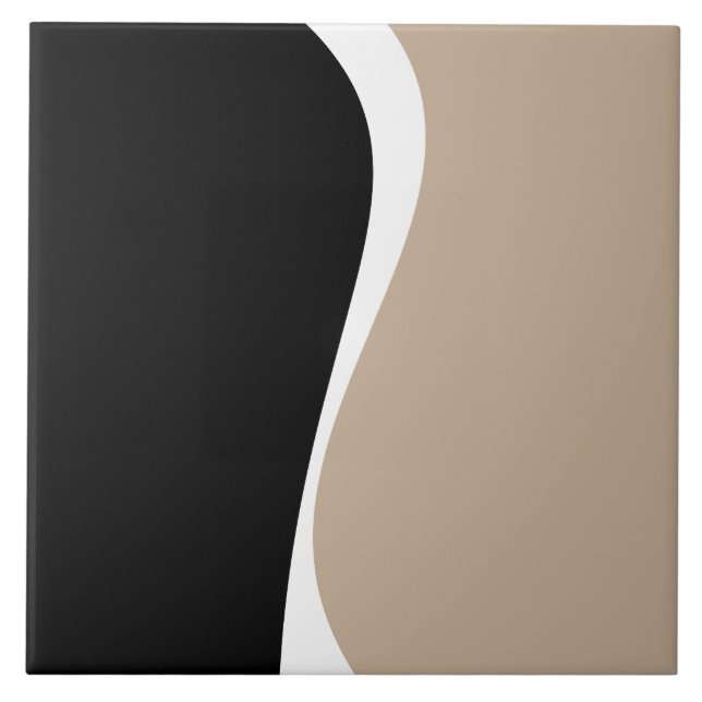 Simple Waves 2 - Taupe, Black and White Ceramic Tile (Front)