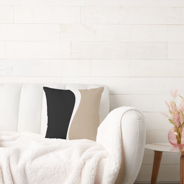 Simple Waves 2 - Taupe, Black and White Cushion (Couch)