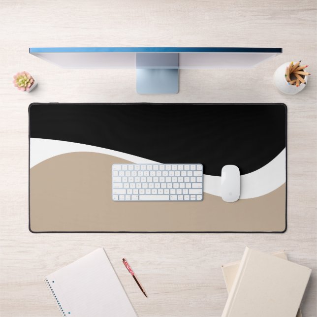 Simple Waves 2 - Taupe, Black and White Desk Mat (Office 1)