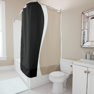 Simple Waves 2 - Taupe, Black and White Shower Curtain