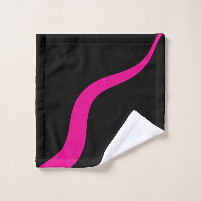 Simple Waves 3 in Magenta and Black Bath Towel Set (Wash Cloth)