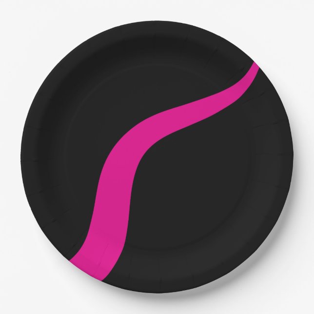 Simple Waves 3 in Magenta and Black Paper Plate (Front)