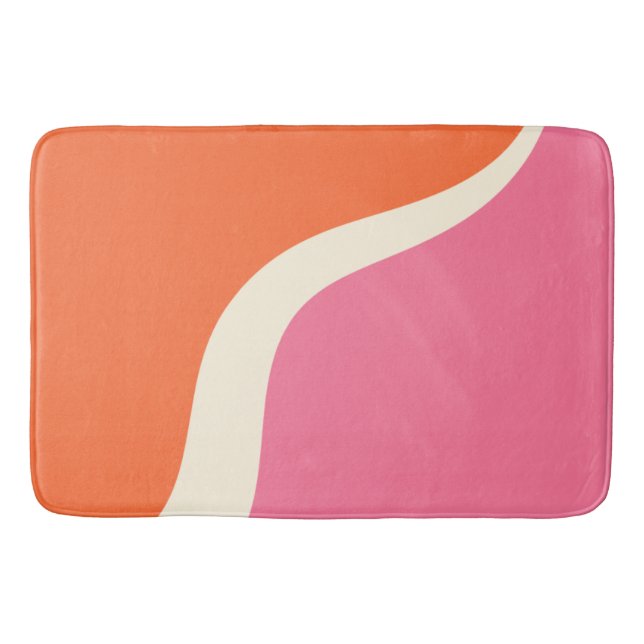 Simple Waves 3 - Pink, Orange and Cream Bath Mat (Front)