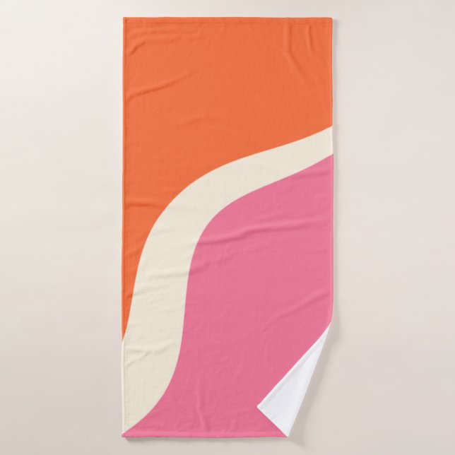 Simple Waves 3 - Pink, Orange and Cream Bath Towel Set (Bath Towel)