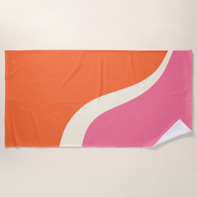 Simple Waves 3 - Pink, Orange and Cream Beach Towel (Front)