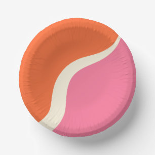 Simple Waves 3 - Pink, Orange and Cream Paper Plate