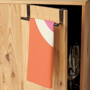 Simple Waves 3 - Pink, Orange and Cream Tea Towel