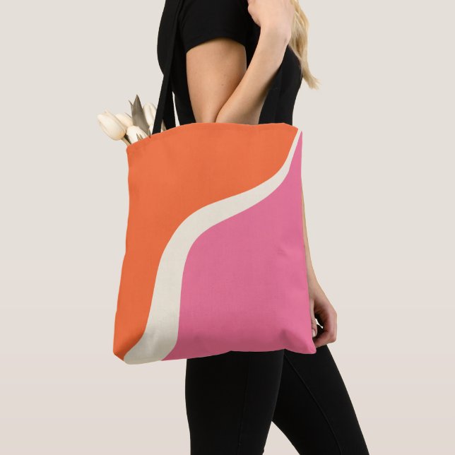 Simple Waves 3 - Pink, Orange and Cream Tote Bag (Close Up)