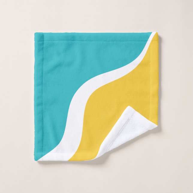 Simple Waves 3 - Turquoise and Yellow Bath Towel Set (Wash Cloth)