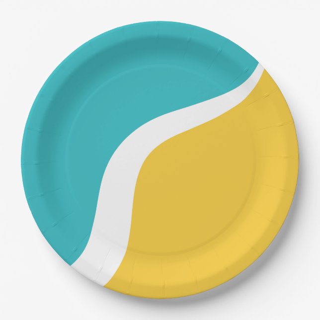 Simple Waves 3 - Turquoise and Yellow Paper Plate (Front)