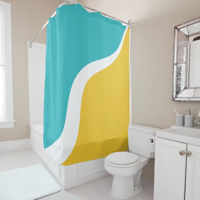 Simple Waves 3 - Turquoise and Yellow Shower Curtain (In Situ)