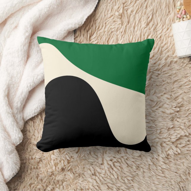 Simple Waves 4 in Green, Cream and Black  Cushion (Blanket)