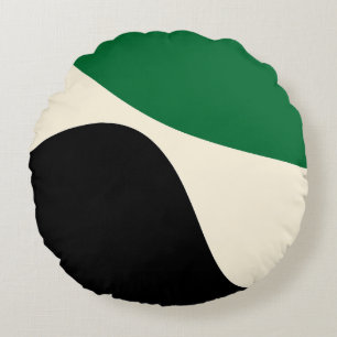 Simple Waves 4 in Green, Cream and Black  Round Cushion