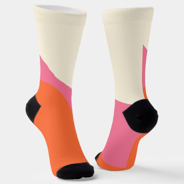 Simple Waves 4 in Pink, Orange, and Cream Socks (Angled)