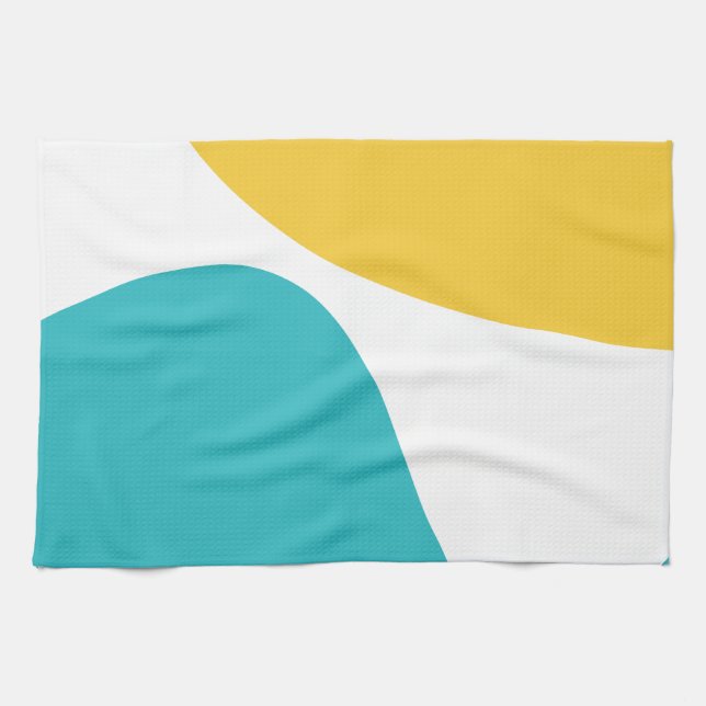 Simple Waves 4 - Turquoise and Yellow Tea Towel (Horizontal)