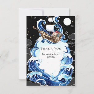 Simple Waves Ahoy Pirate Birthday Thank You Card